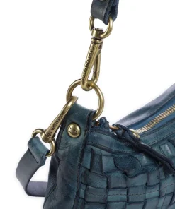 Schultertasche genarbtes Rindsleder dunkelblau