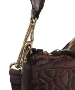 Schultertasche genarbtes Rindsleder dunkelbraun