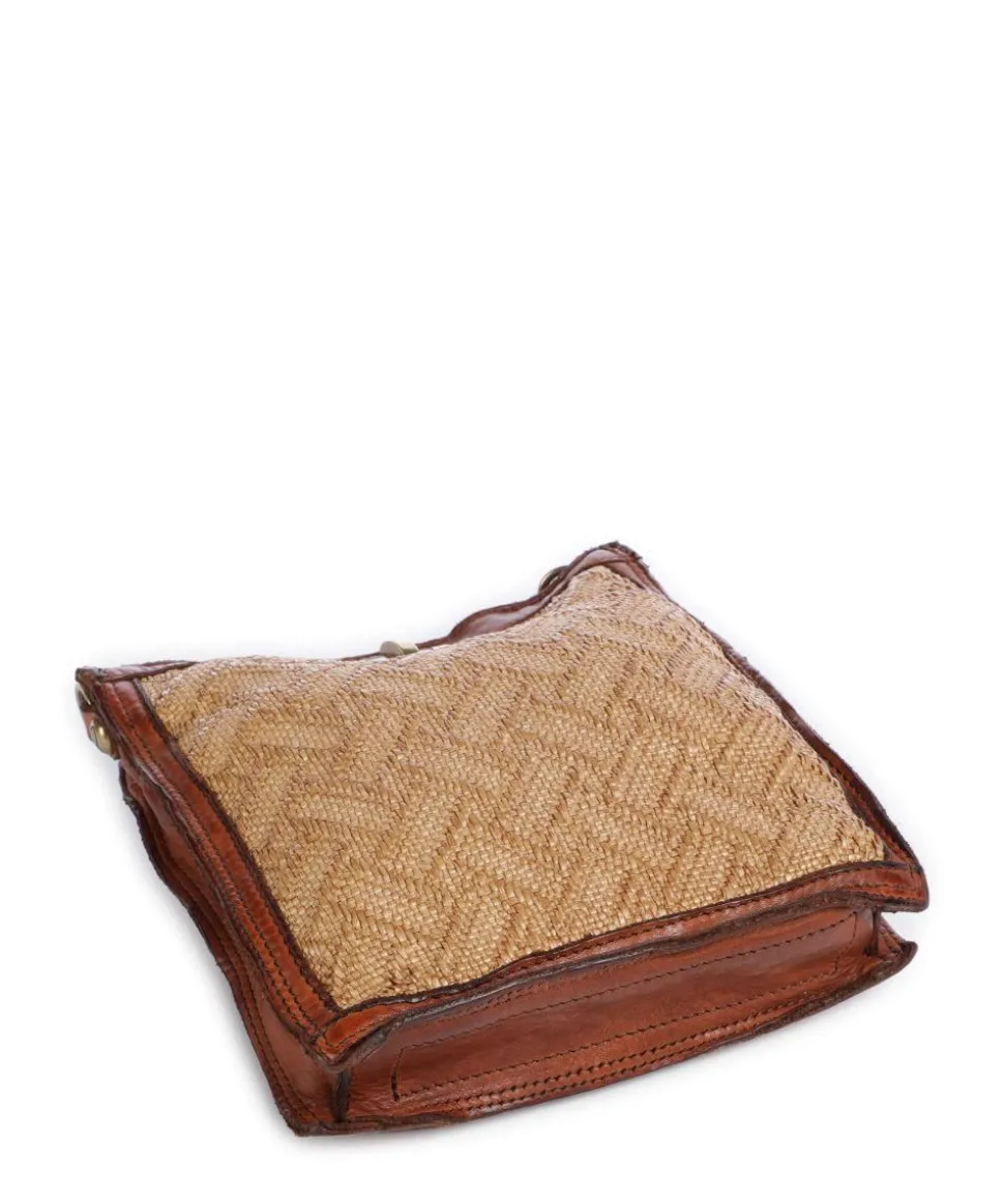 Schultertasche genarbtes Rindsleder braun/beige