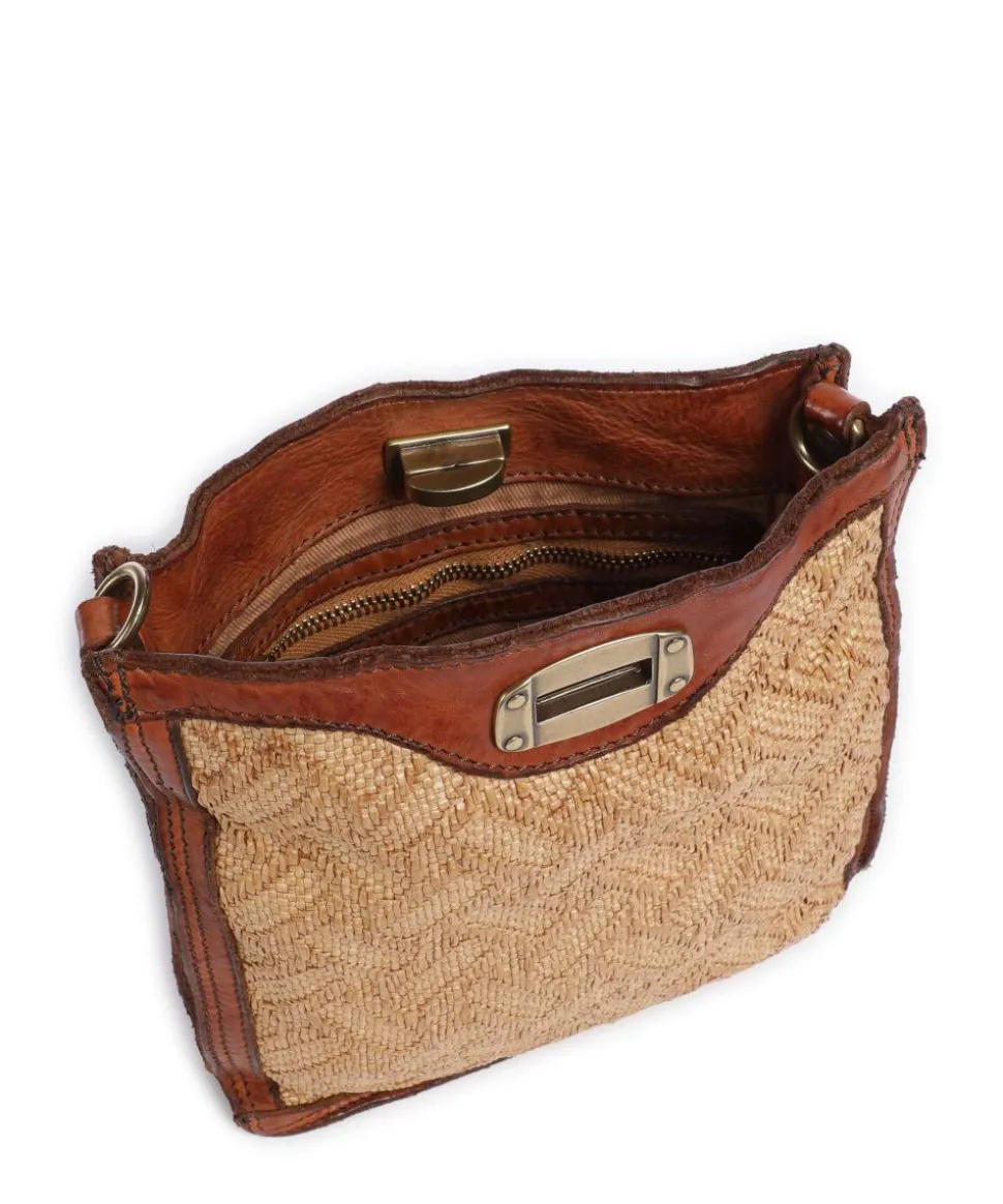 Schultertasche genarbtes Rindsleder braun/beige