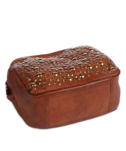 Schultertasche genarbtes Rindsleder cognac