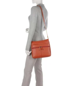 Schultertasche genarbtes Rindsleder terrakotta