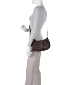 Schultertasche genarbtes Rindsleder dunkelbraun