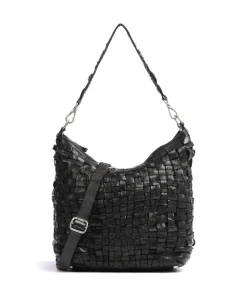 Schultertasche genarbtes Rindsleder schwarz