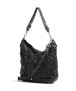 Schultertasche genarbtes Rindsleder schwarz