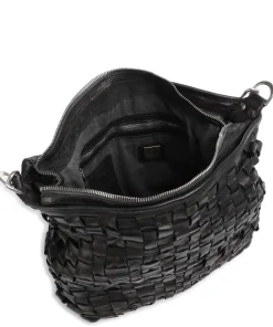 Schultertasche genarbtes Rindsleder schwarz