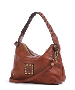Schultertasche genarbtes Rindsleder cognac