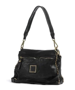 Schultertasche genarbtes Rindsleder schwarz