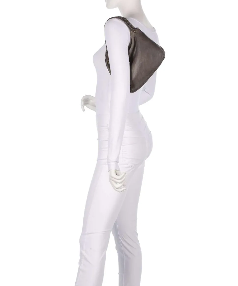 Schultertasche genarbtes Rindsleder dunkelgrau