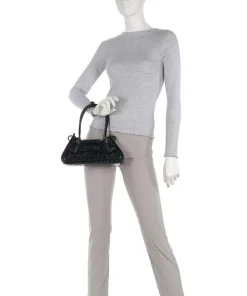 Schultertasche Lederimitat schwarz