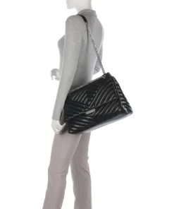 Schultertasche Lederimitat schwarz