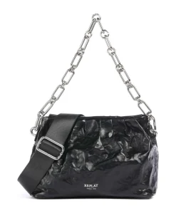 Schultertasche Lederimitat schwarz