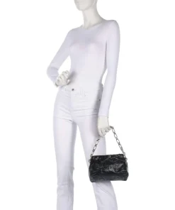 Schultertasche Lederimitat schwarz