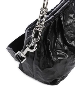 Schultertasche Lederimitat schwarz