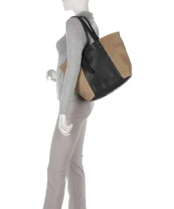 Sea you soon Shopper Polypropylen, genarbtes Leder natur/schwarz