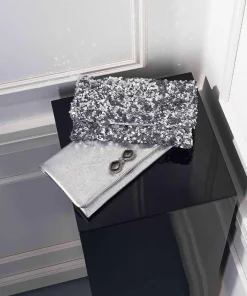 Sequins Clutch Rindsleder silber