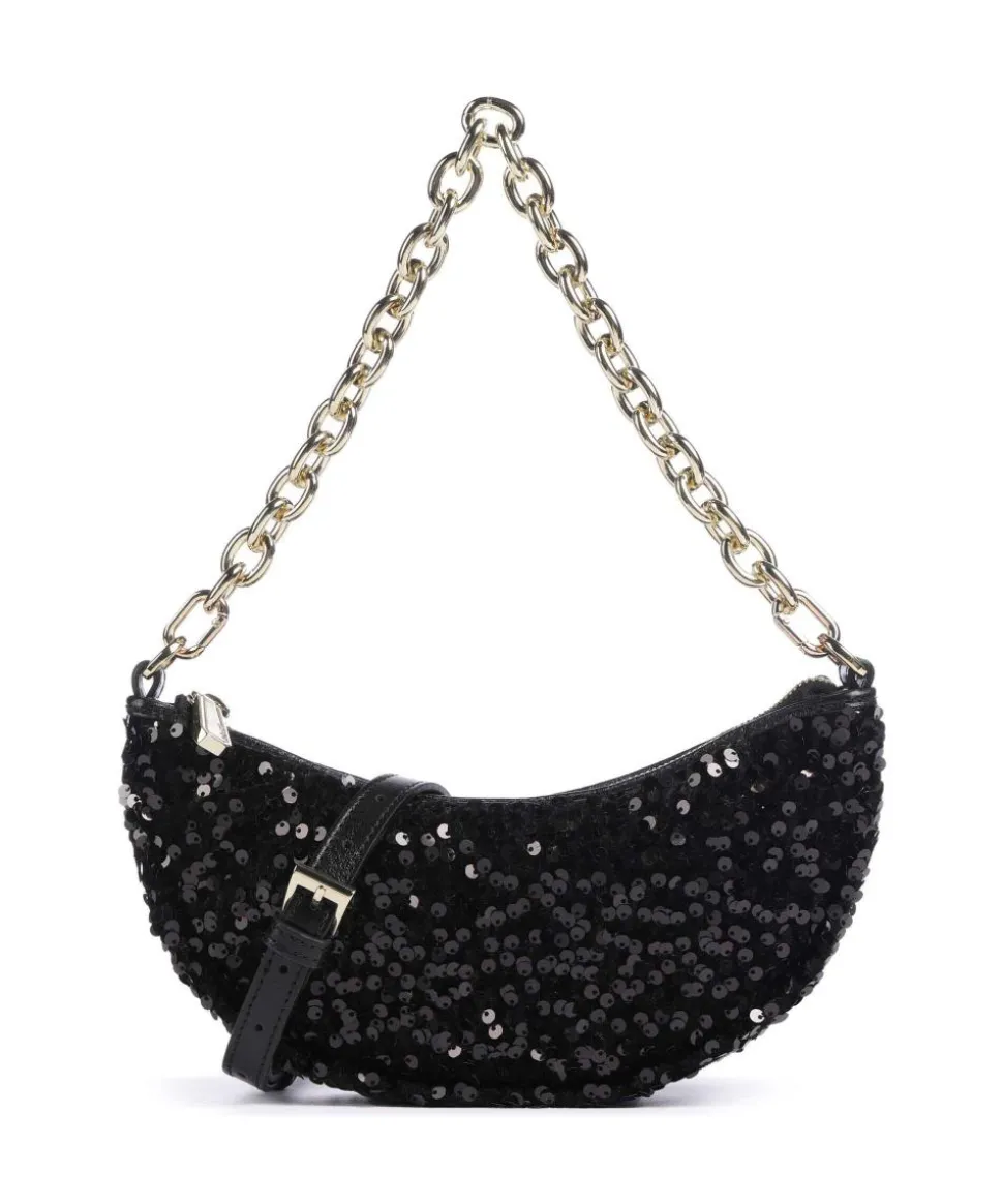 Sequins Moon Schultertasche fein genarbtes Rindsleder, Textil schwarz