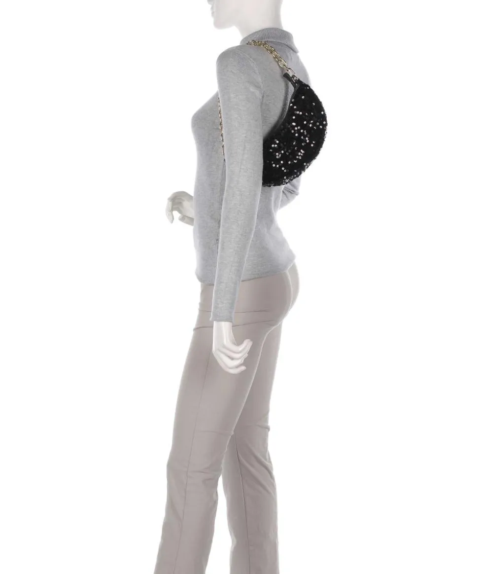 Sequins Moon Schultertasche fein genarbtes Rindsleder, Textil schwarz