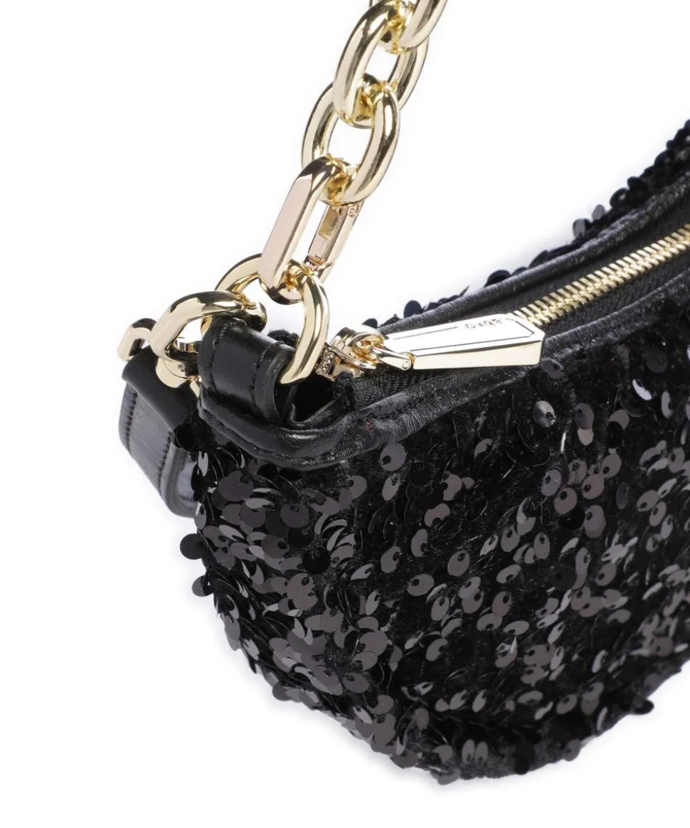 Sequins Moon Schultertasche fein genarbtes Rindsleder, Textil schwarz