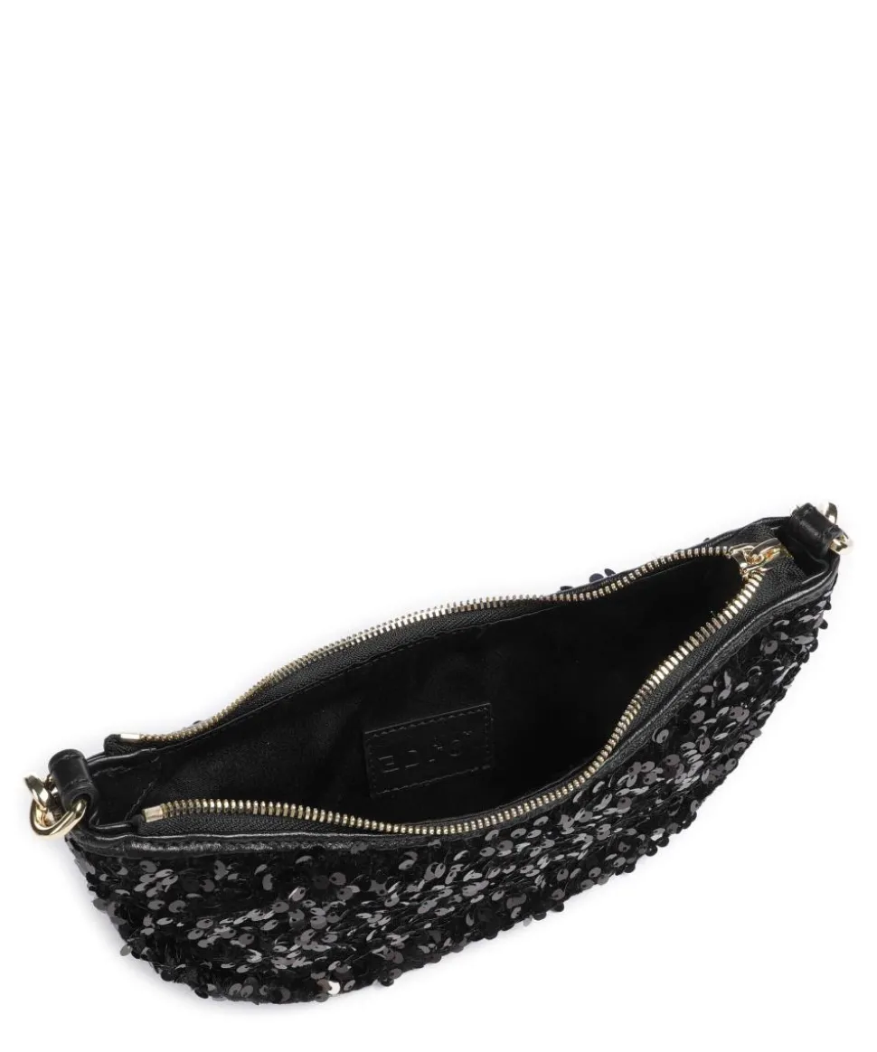 Sequins Moon Schultertasche fein genarbtes Rindsleder, Textil schwarz