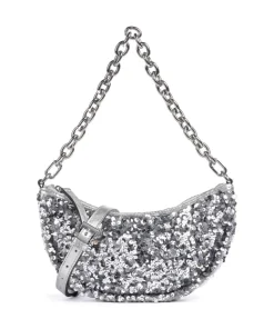 Sequins Moon Schultertasche fein genarbtes Rindsleder, Textil silber