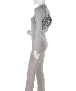 Sequins Moon Schultertasche fein genarbtes Rindsleder, Textil silber