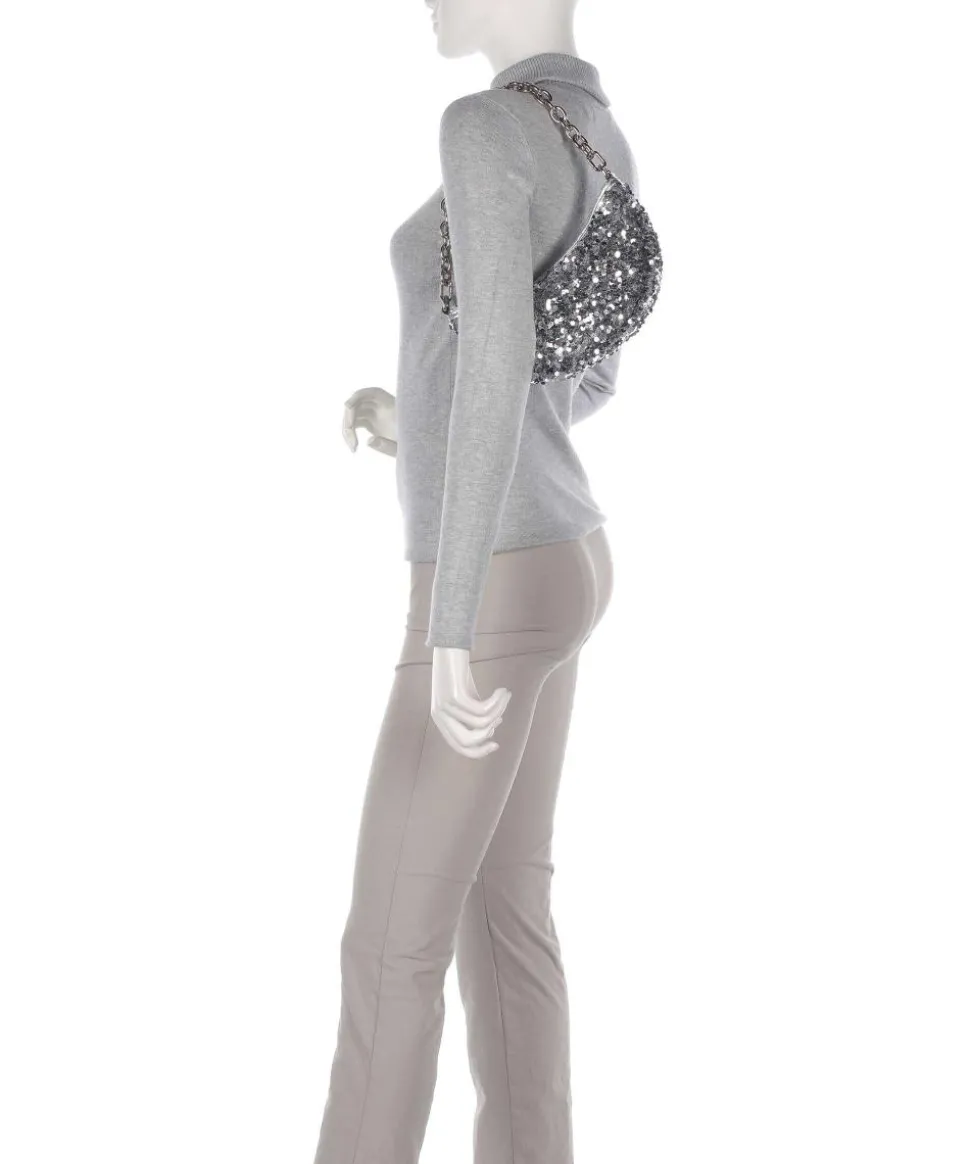 Sequins Moon Schultertasche fein genarbtes Rindsleder, Textil silber