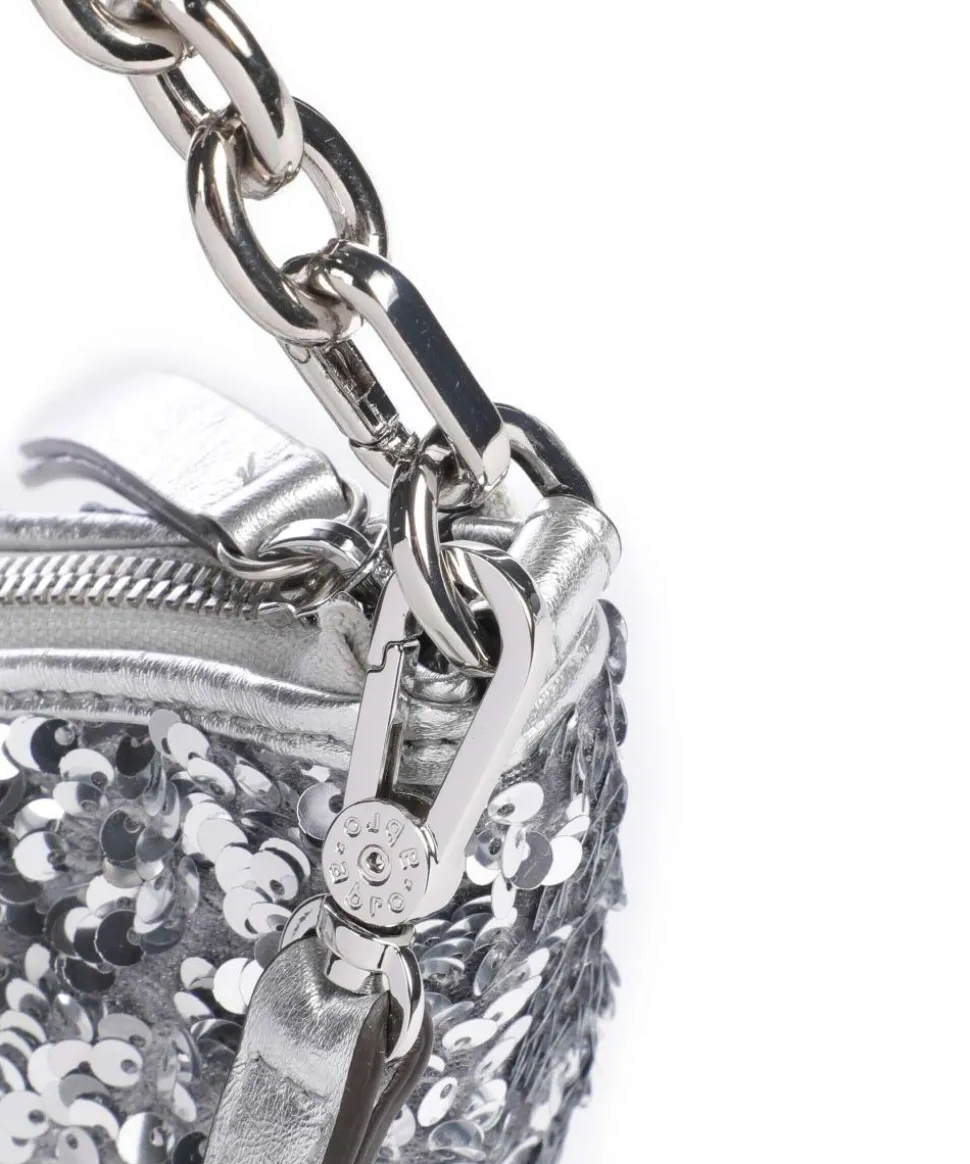 Sequins Moon Schultertasche fein genarbtes Rindsleder, Textil silber