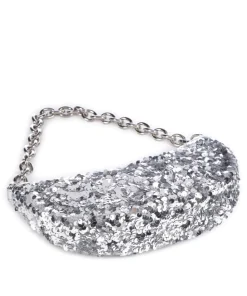 Sequins Moon Schultertasche fein genarbtes Rindsleder, Textil silber