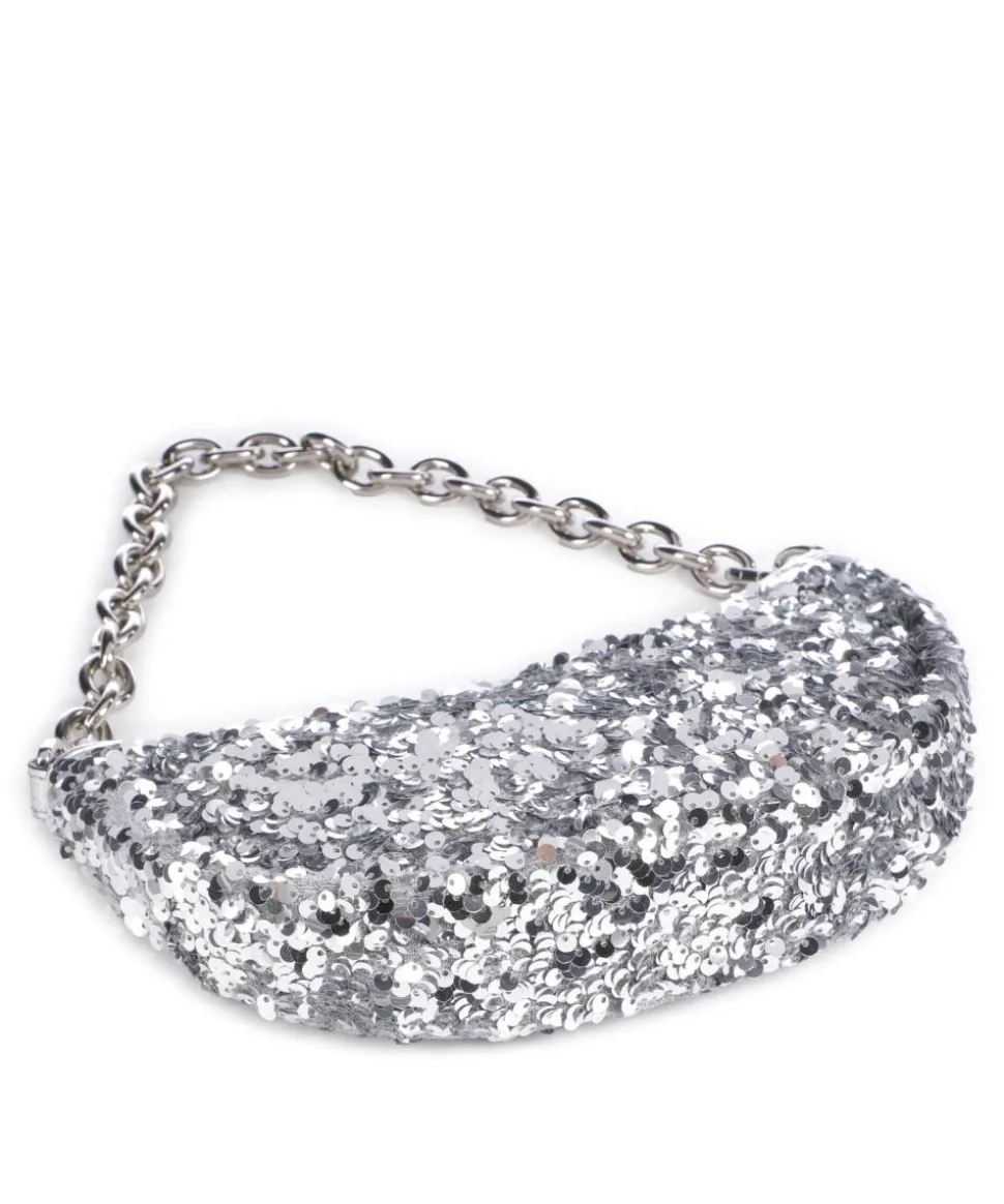 Sequins Moon Schultertasche fein genarbtes Rindsleder, Textil silber