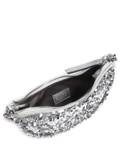 Sequins Moon Schultertasche fein genarbtes Rindsleder, Textil silber