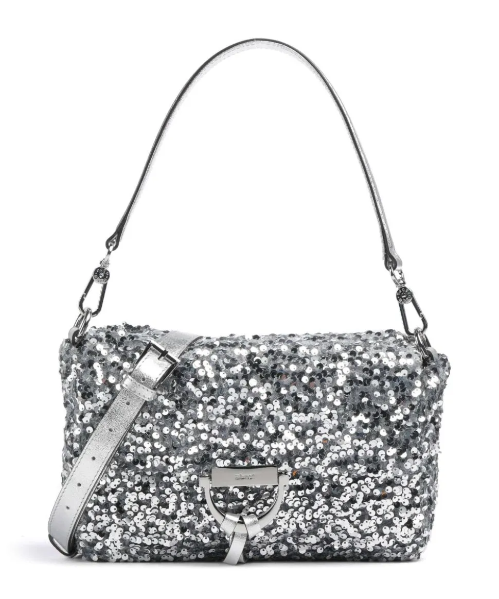 Sequins Temi Schultertasche Textil, Rindsleder silber