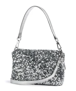 Sequins Temi Schultertasche Textil, Rindsleder silber
