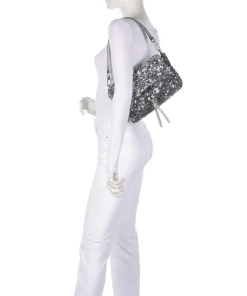 Sequins Temi Schultertasche Textil, Rindsleder silber