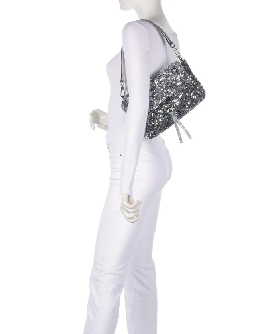 Sequins Temi Schultertasche Textil, Rindsleder silber