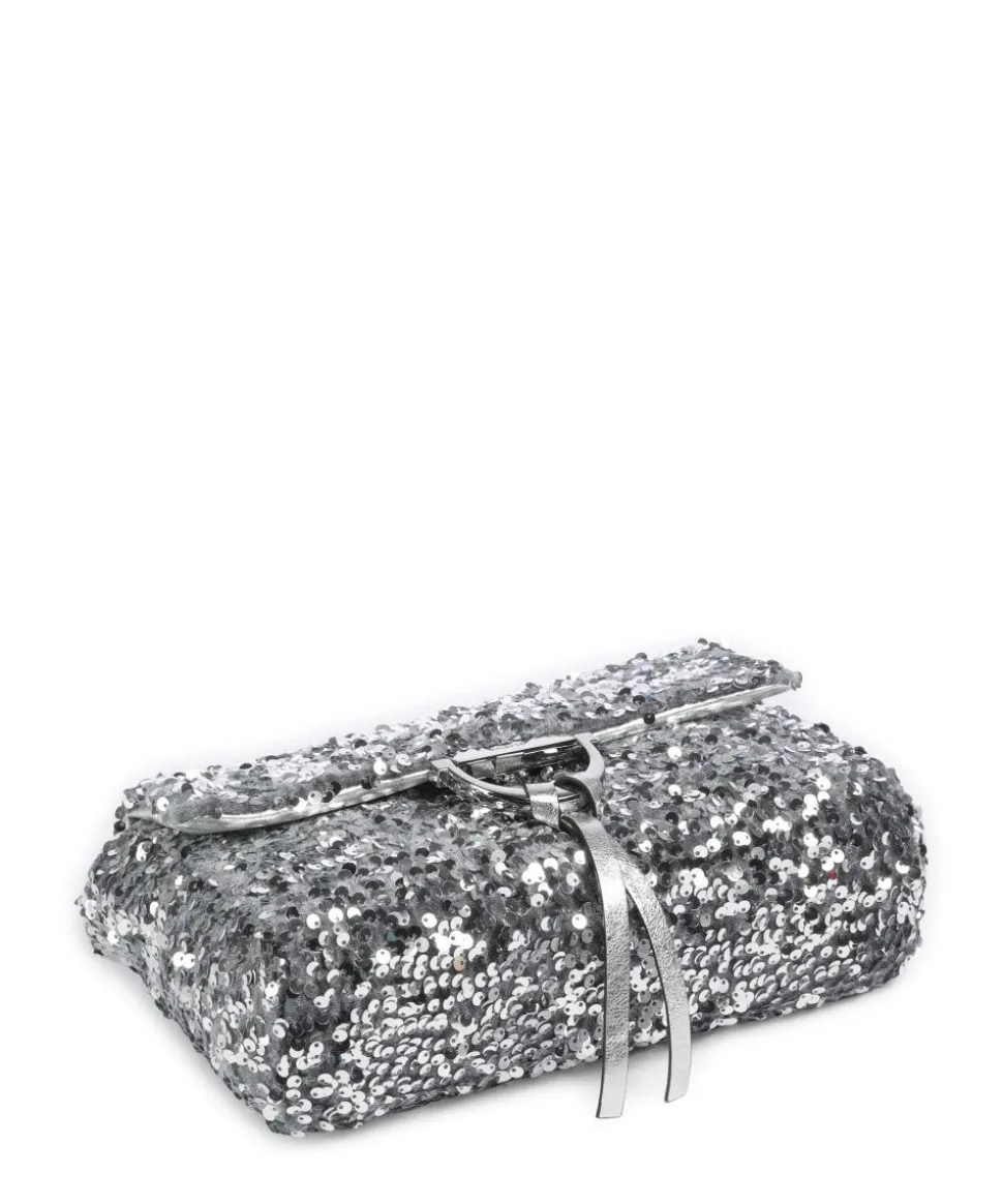 Sequins Temi Schultertasche Textil, Rindsleder silber