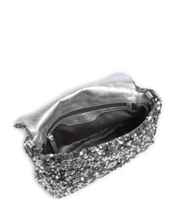 Sequins Temi Schultertasche Textil, Rindsleder silber