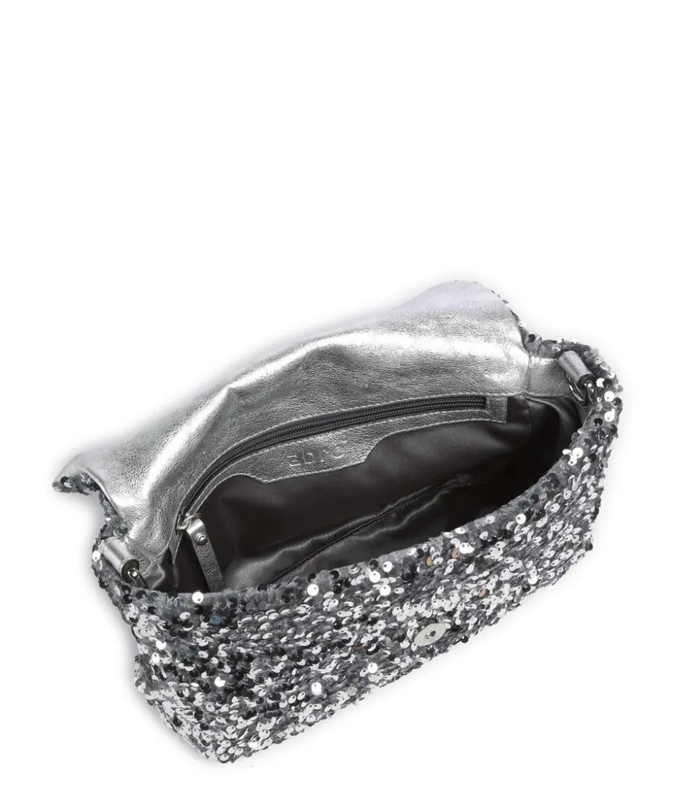 Sequins Temi Schultertasche Textil, Rindsleder silber
