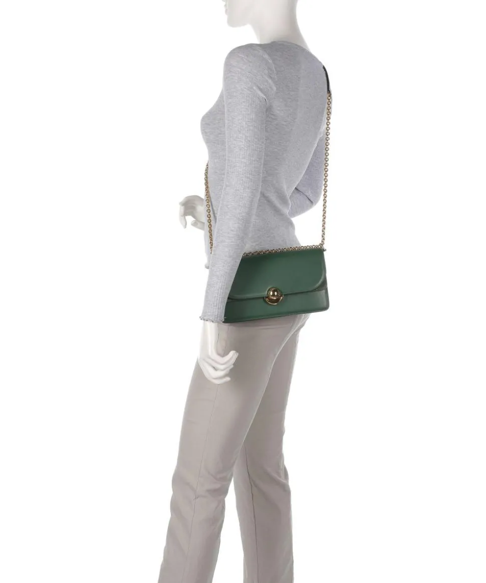 Sfera S Schultertasche fein genarbtes Leder, aufgerautes Leder dunkelgrün