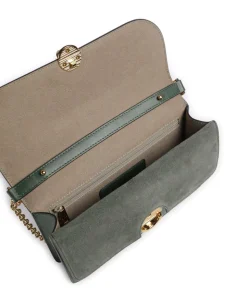 Sfera S Schultertasche fein genarbtes Leder, aufgerautes Leder dunkelgrün