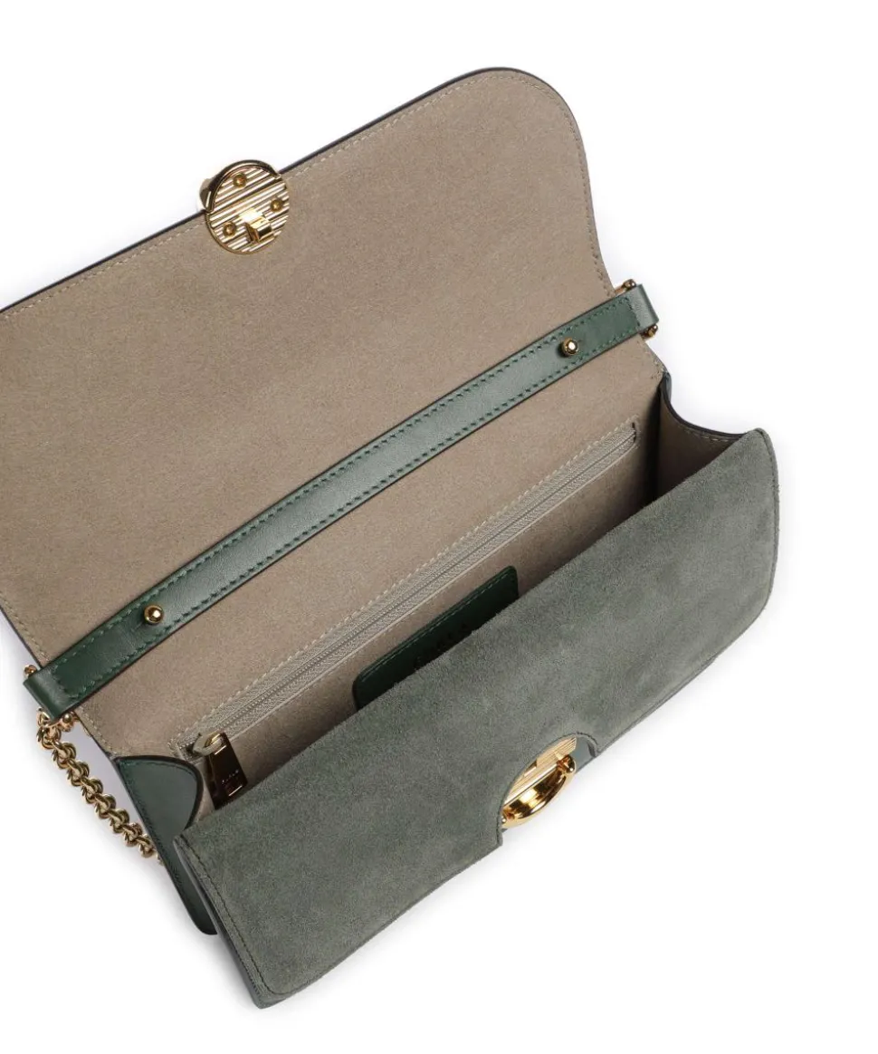 Sfera S Schultertasche fein genarbtes Leder, aufgerautes Leder dunkelgrün