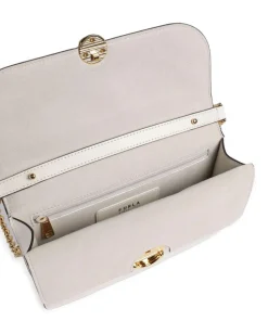 Sfera S Schultertasche fein genarbtes Leder, aufgerautes Leder creme