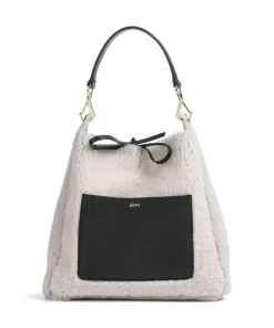 Shearling Raquel Beuteltasche Fell, fein genarbtes Leder schwarz