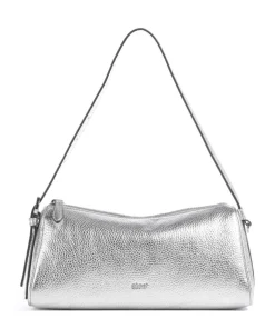 Shimmer Agnes Schultertasche genarbtes Leder silber