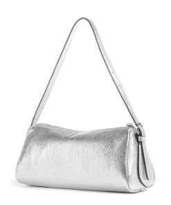 Shimmer Agnes Schultertasche genarbtes Leder silber