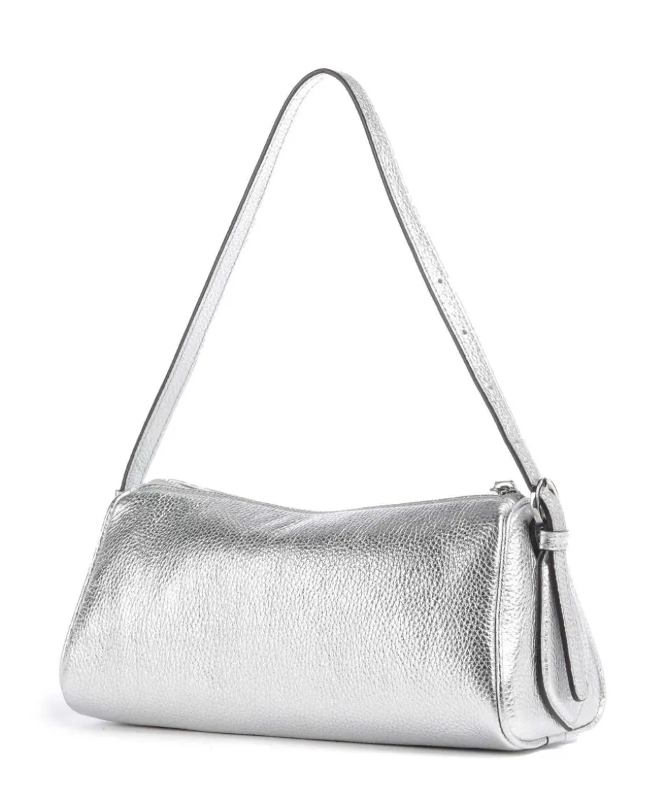 Shimmer Agnes Schultertasche genarbtes Leder silber