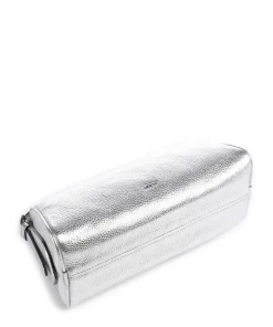 Shimmer Agnes Schultertasche genarbtes Leder silber