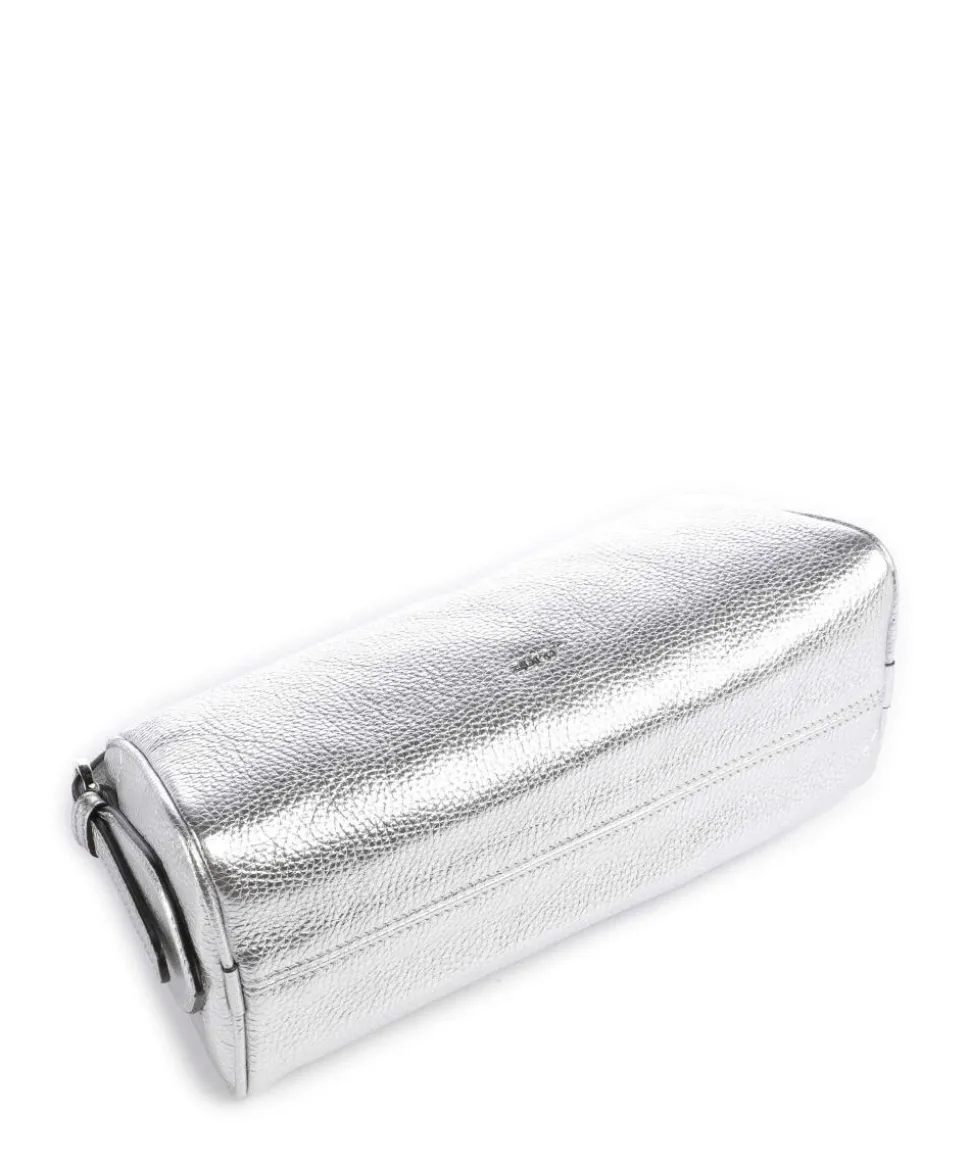 Shimmer Agnes Schultertasche genarbtes Leder silber