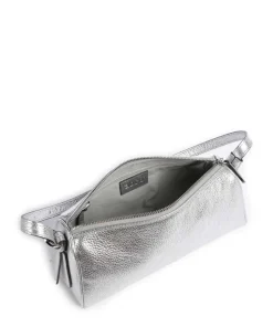 Shimmer Agnes Schultertasche genarbtes Leder silber