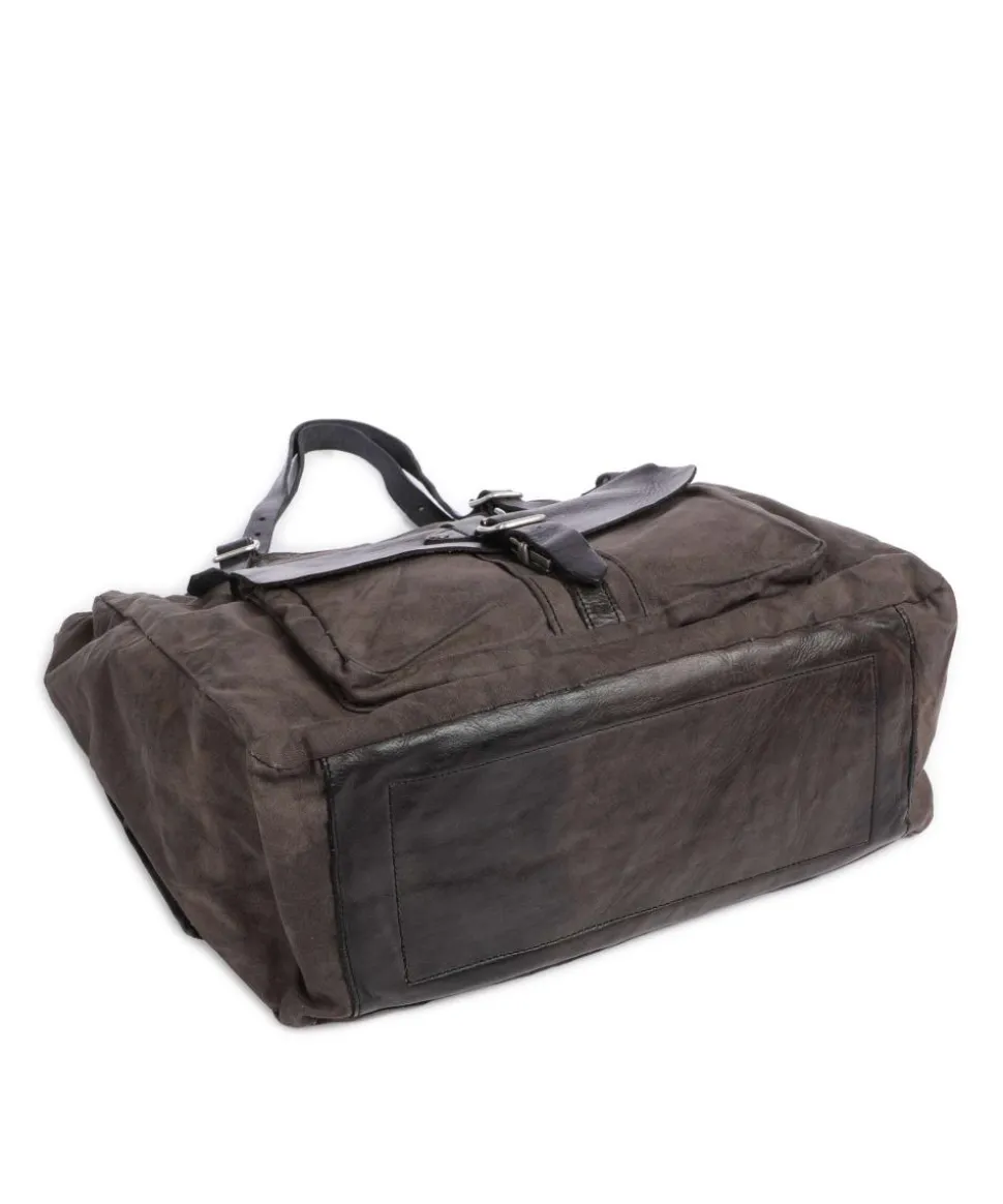 Shopper Baumwolle, genarbtes Rindsleder dunkelgrau